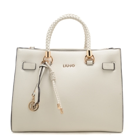 borsa tote da donna con manici con lavorazione intrecciata crema