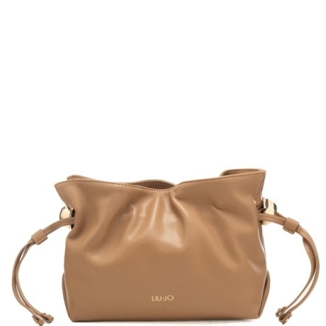 borsa hobo da donna con coulisse ai lati e tracolla in catena cammello