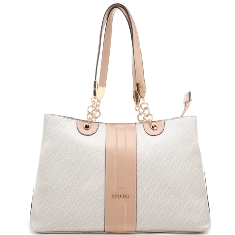 borsa tote da donna con manici con dettagli in metallo e inserto centrale a contrasto naturale