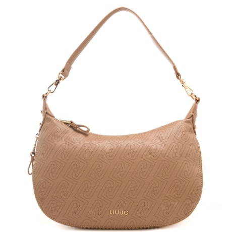 borsa hobo da donna con zip sul fondo e logo monogram puntinato all over ton sur ton cammello