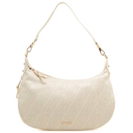 borsa hobo da donna con zip sul fondo e logo monogram puntinato all over ton sur ton crema