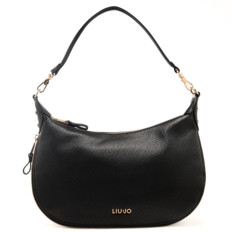 borsa hobo da donna con zip sul fondo e logo monogram puntinato all over ton sur ton nera