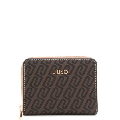 portafoglio piccolo da donna con stampa logo monogram all over testa moro
