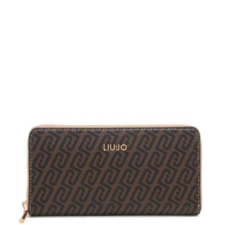 portafoglio da donna con stampa logo monogram all over testa moro
