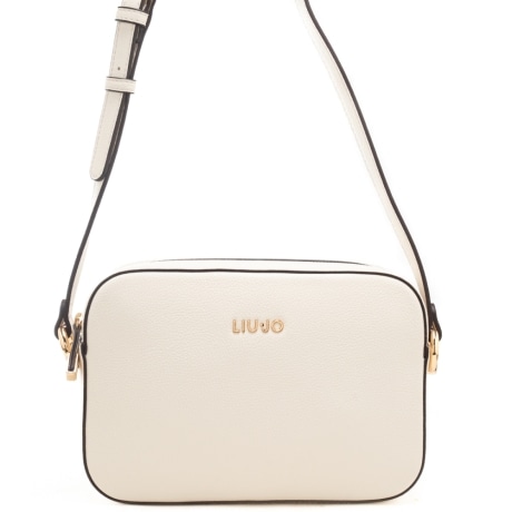 borsa camera case da donna con logo lettering in metallo sul davanti crema