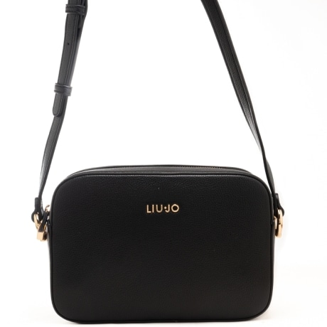 borsa camera case da donna con logo lettering in metallo sul davanti nera
