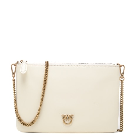 Borsa a tracolla donna Flat Classic con catena fine e busta in pelle avorio panna