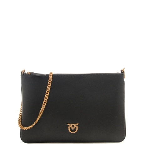 Borsa a tracolla donna Flat Classic con catena fine e busta in pelle nera