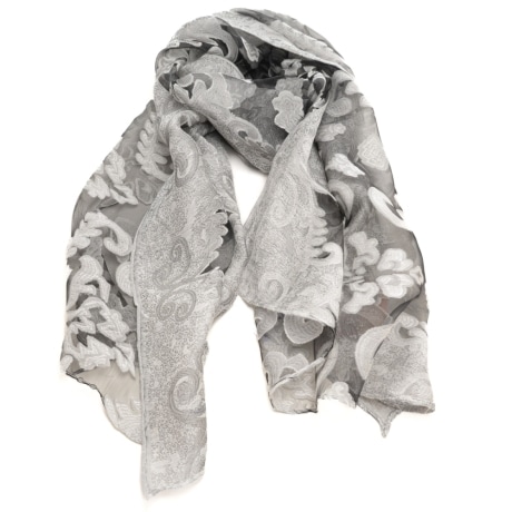 sciarpa da donna con texture trasparente e design a fantasia floreale grigio ghiaccio