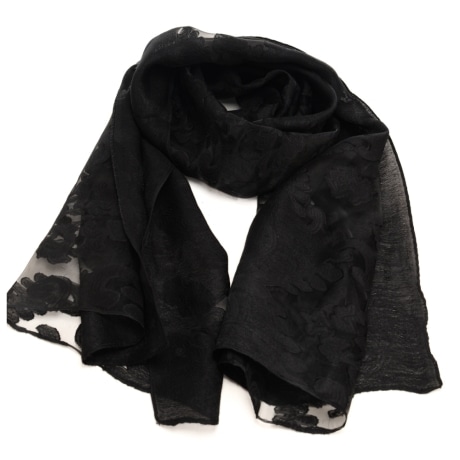 sciarpa da donna con texture trasparente e design a fantasia floreale nera