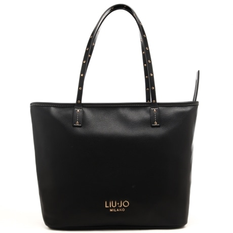 borsa tote da donna con mini borchie sui manici nera