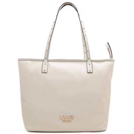 borsa tote da donna con mini borchie sui manici crema 