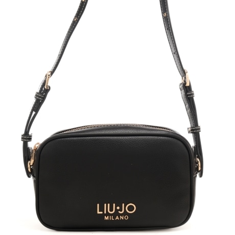 borsa a tracolla da donna con maxi logo lettering in metallo sul fondo nera 