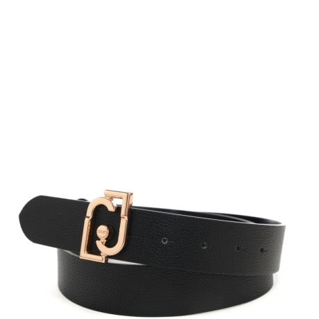 Cintura da donna con maxi fibbia logo monogram in metallo nera