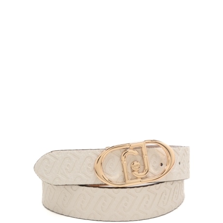 cintura da donna reversibile con logo monogram inciso all over naturale cipria