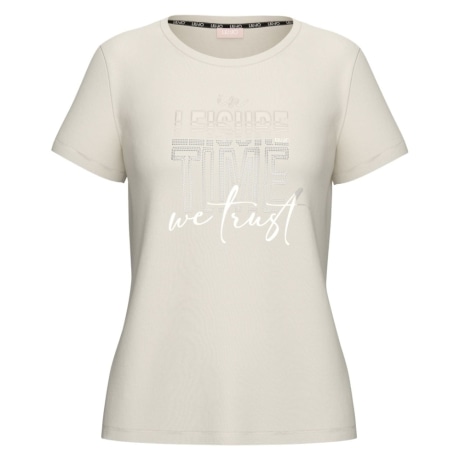 T SHIRT da donna in jersey di cotone con stampa frontale bianco latte