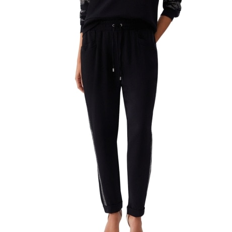 Pantaloni da donna con bande laterali con micro borchie neri 