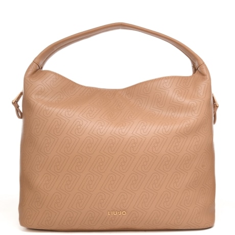 borsa tote da donna con stampa con logo monogram all over cammello