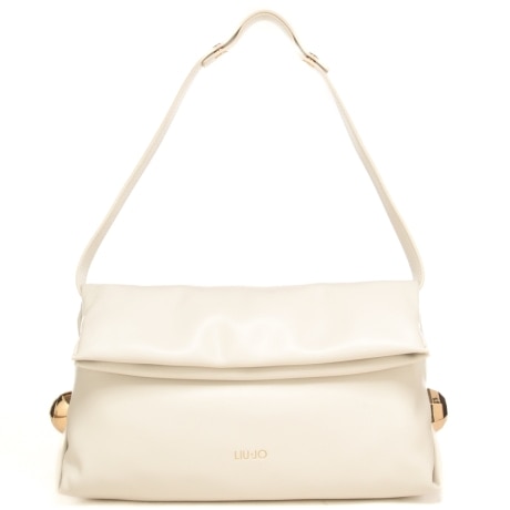 pochette da donna con manico regolabile e chiusura con patta crema