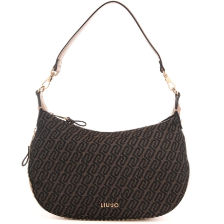 borsa hobo da donna espandibile con stampa logo monogram all over testa di moro