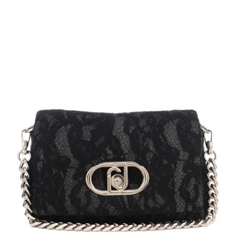 borsa a tracolla crossbody da donna in tessuto e pizzo grigio e nero 