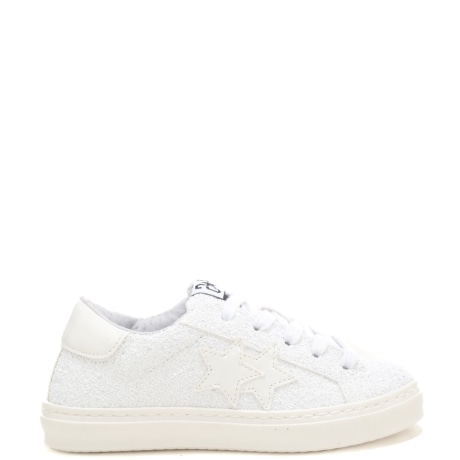 sneakers da bambina in vera pelle con tomaia con glitter all over bianche 