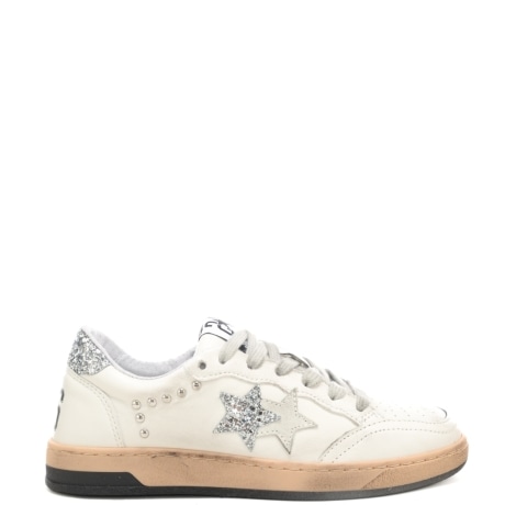 sneakers da donna WEEK STAR in vera pelle con inserti con glitter bianco argento