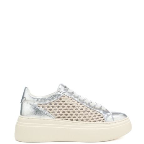 sneakers da donna BICE in pelle laminata e tessuto intrecciato argento