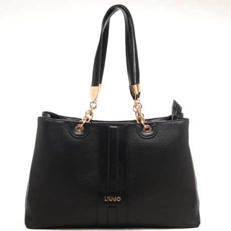 borsa tote da donna con manici con dettagli in metallo e inserto centrale ton sur ton nera