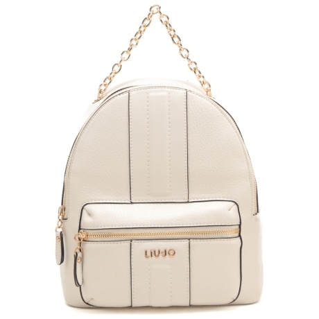 zaino da donna con inserto centrale ton sur ton e manico in catena crema 