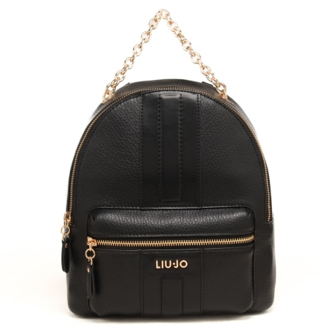 zaino da donna con inserto centrale ton sur ton e manico in catena nero