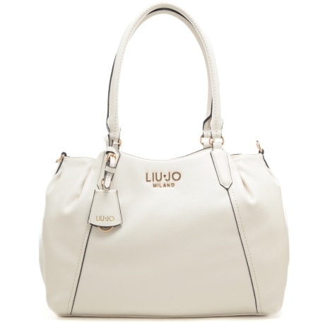 borsa tote da donna con doppio manico rigido e logo lettering crema 