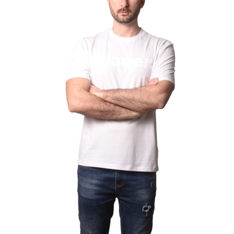 t-shirt da uomo bourn in cotone con logo lettering ton sur ton stampato sul davanti bianca