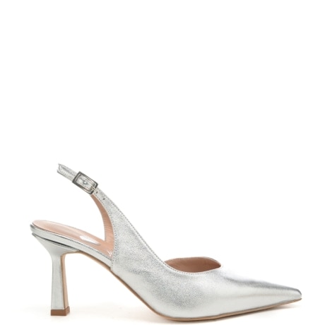 scarpe da donna chanel con design semi aperto e tacco a rocchetto argento