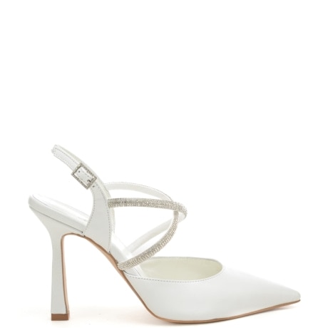 scarpe alte da donna chanel con fasce tubolari a incrocio con micro strass bianco perlato