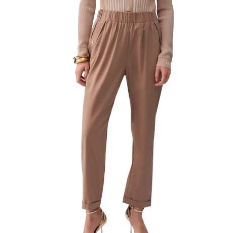 pantaloni da donna in cotone con bottoni logati laterali rosa cipria 