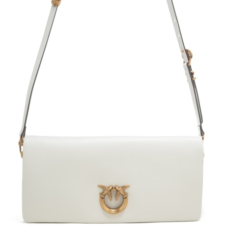 borsa a tracolla da donna in vera pelle con logo love birds applicato sul davanti bianco oro