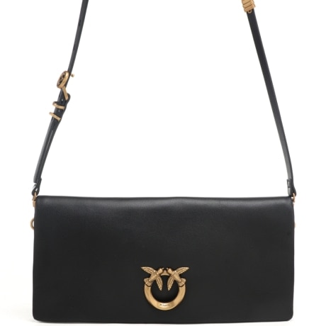  borsa a tracolla da donna in vera pelle con logo love birds applicato sul davanti nero oro
