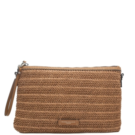 pochette da donna marcella clutch in rafia intrecciata caramello