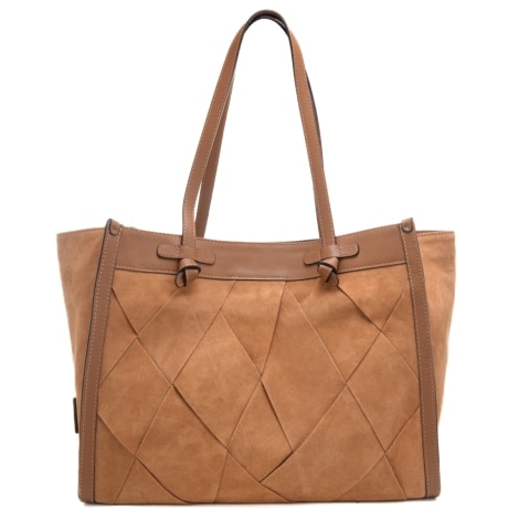 borsa a spalla  da donna marcella in vera pelle scamosciata a intreccio caramello