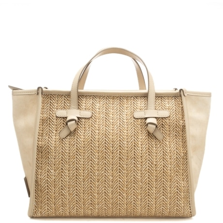 borsa a spalla da donna miss marcella in rafia intrecciata con profili a contrasto sabbia