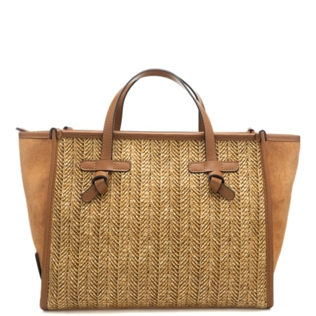 borsa a spalla da donna miss marcella in rafia intrecciata con profili a contrasto cookie