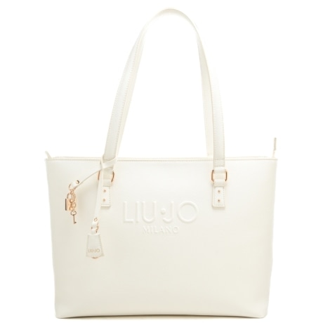 borsa tote da donna con logo lettering in rilievo sul davanti  crema