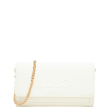 borsa a tracolla da donna in saffiano  con logo lettering frontale in rilievo crema
