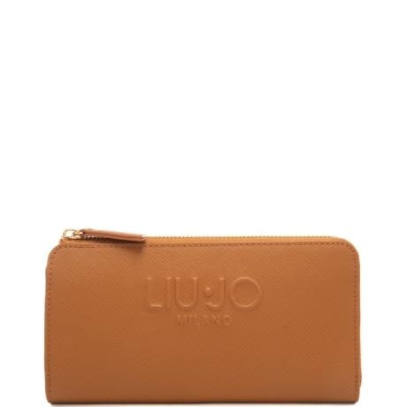 portafoglio grande da donna con maxi logo lettering in rilievo ton sur ton frontale  marrone