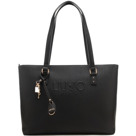 borsa tote da donna con logo lettering in rilievo sul davanti  nera 