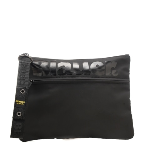 pochette da uomo in tessuto con maxi logo lettering stampato ton sur ton nero 