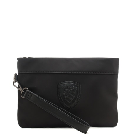 pochette da uomo con scudo loggato in rilievo sul davanti ton sur ton nero 