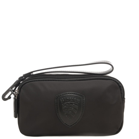 pochette da uomo in tessuto con doppio scomparto e scudo loggato in rilievo sul davanti nero