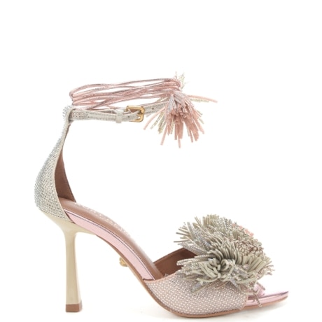 sandali alti da donna con micro strass all over e decorazioni con frange sulla parte frontale metallo 
